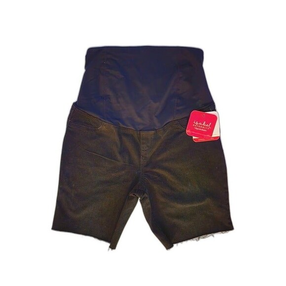 Isabel Maternity Womens Crossover Panel Bermuda Black Jean Shorts Size: 12 (NWT) - Picture 1 of 8